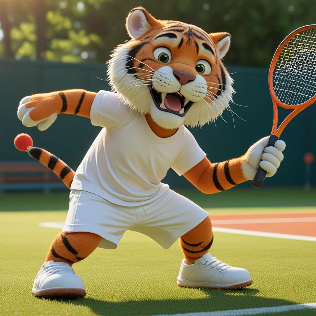 Tiger Tennis Player in Pixar-Style 3D Art