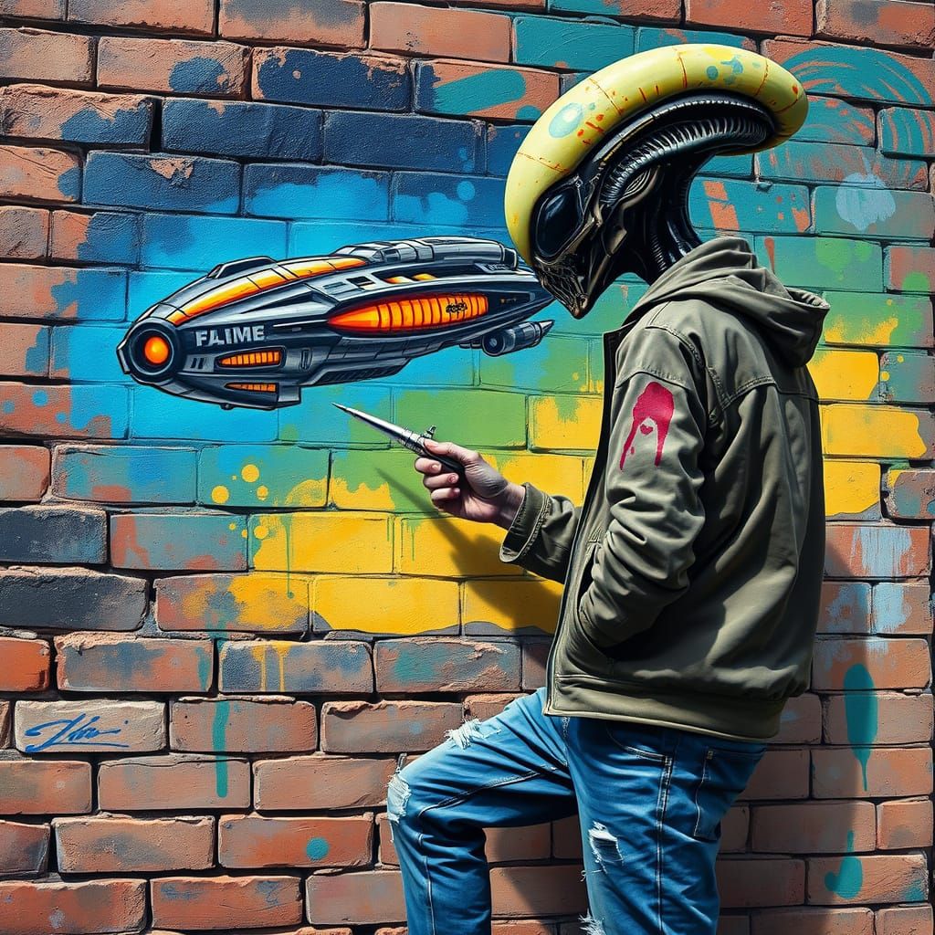 Alien Airbrush Artist Creates Spaceship Wall Art