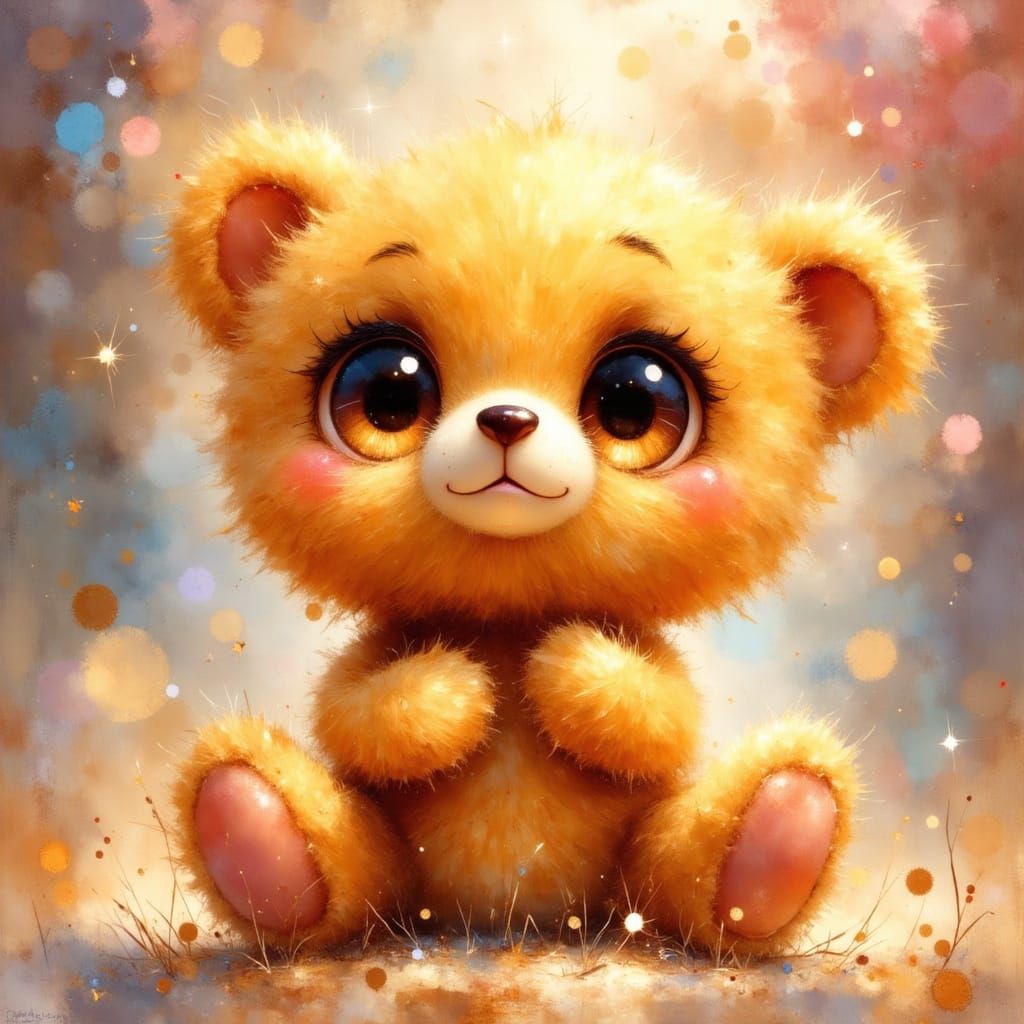 Whimsical Chibi Teddy Bear with Sparkles