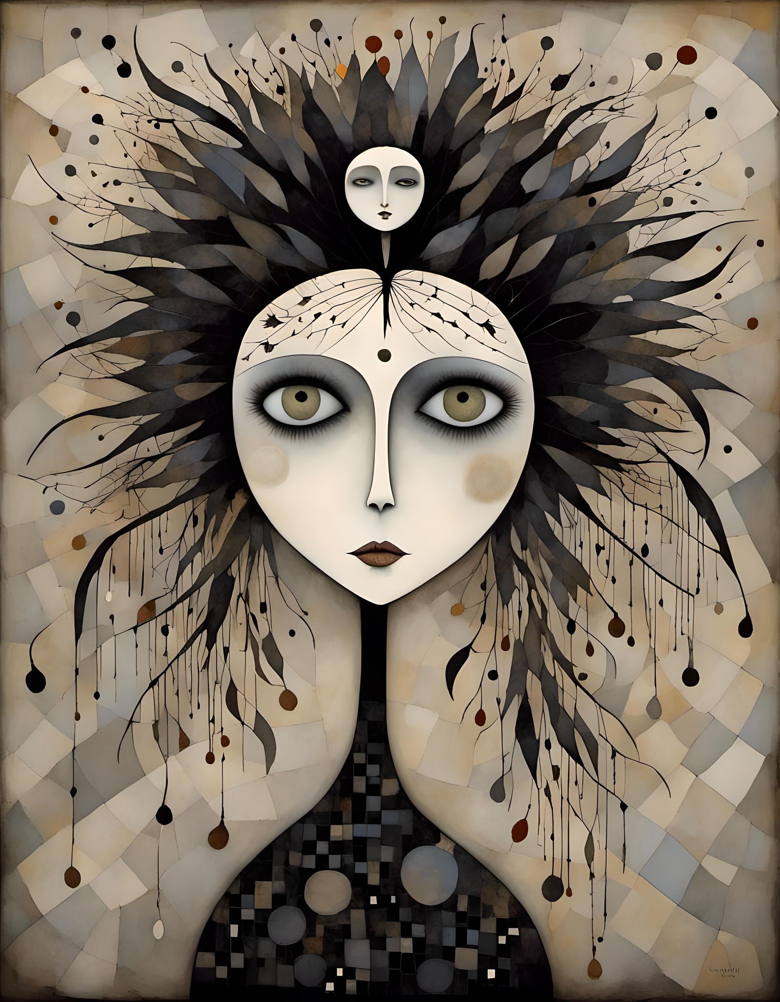 A Dark Whimsical Gothic Woman Emerges in a Haunting Black an...