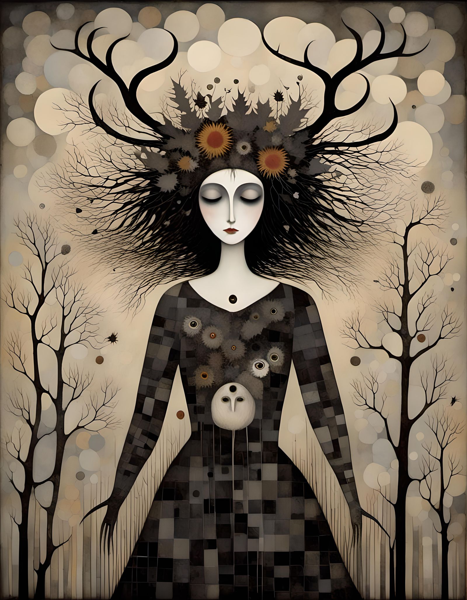 Gothic Pagan Woman in Sinister Black and White