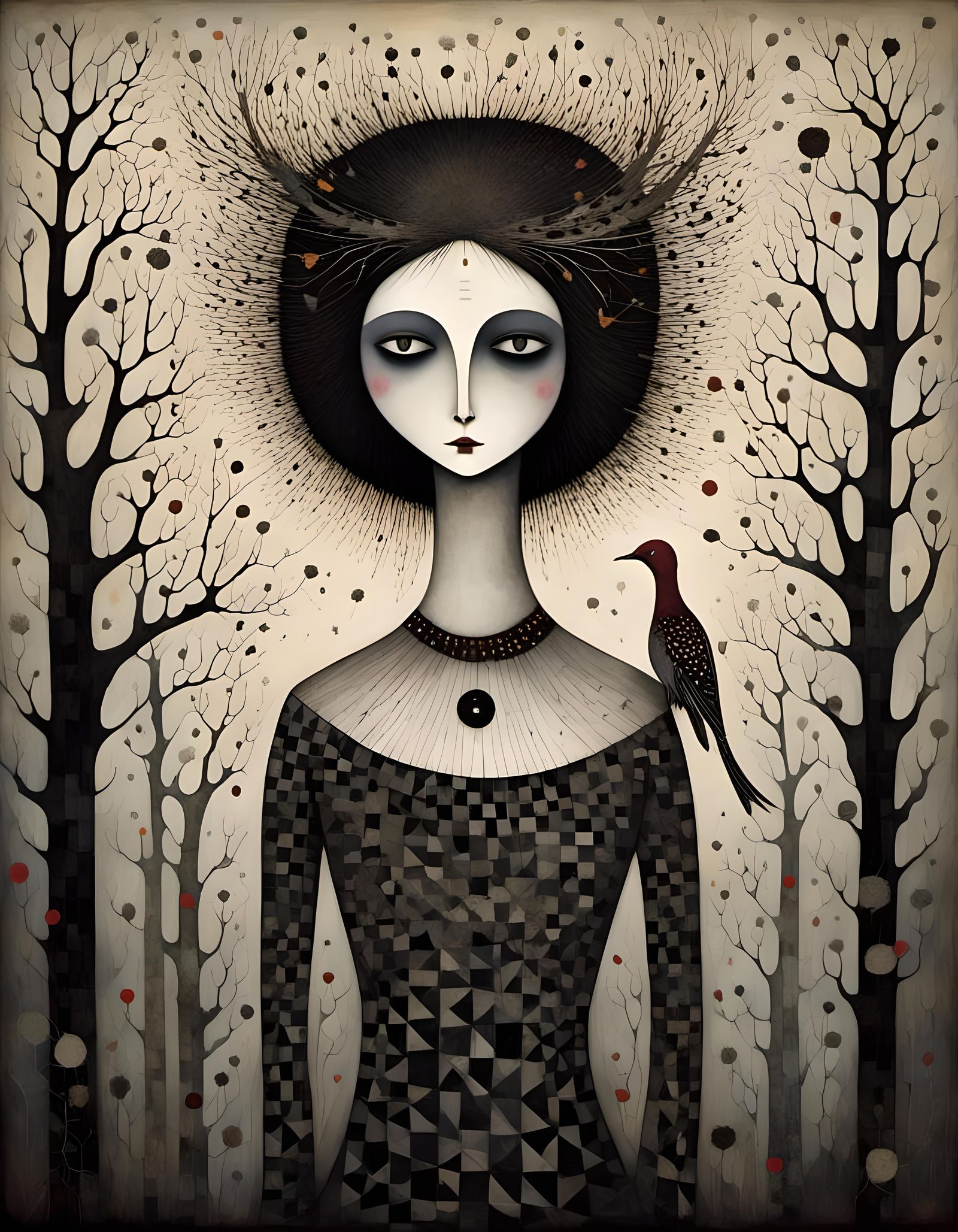 Gothic Pagan Woman in Black and White