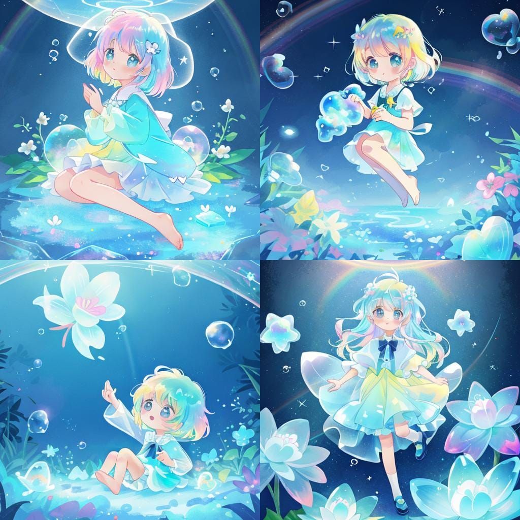 Opalite Gem with Iridescent Bubbles and Flowers