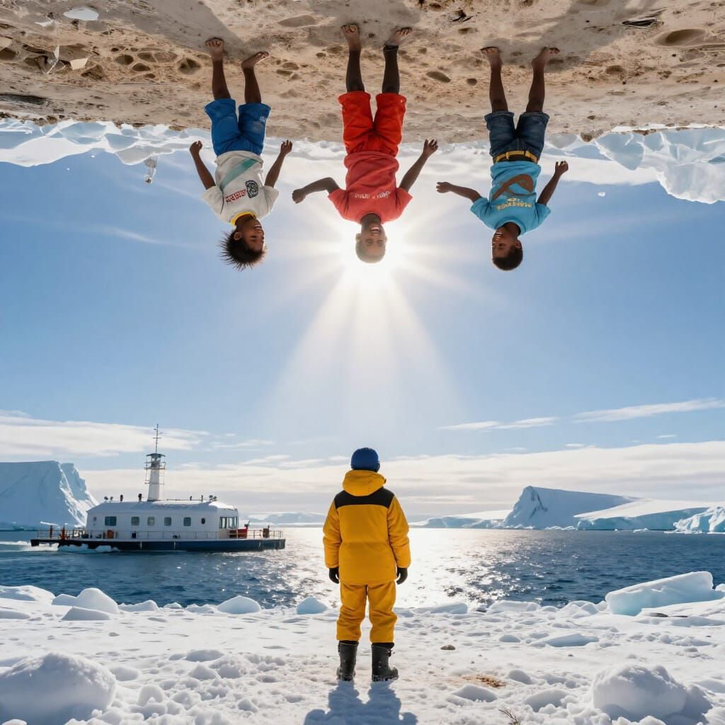 Antarctic Research Station with African Children Mirage
