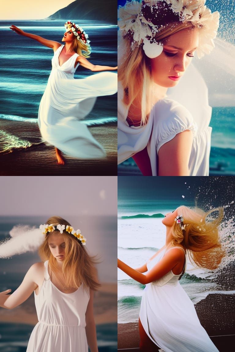 Dreamy Ocean View of Woman with Doves