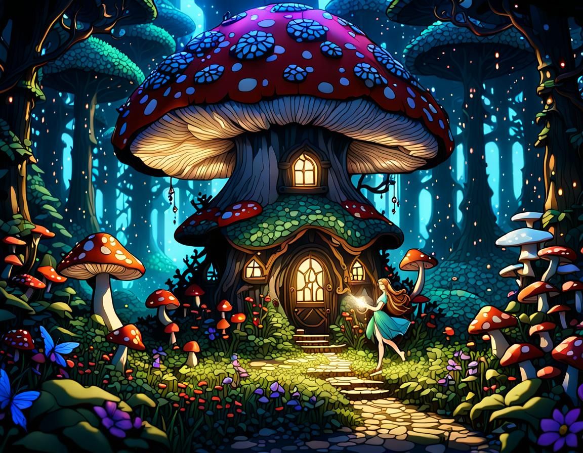 Fairy Watering Flowers in Pixilated Fantasy Forest