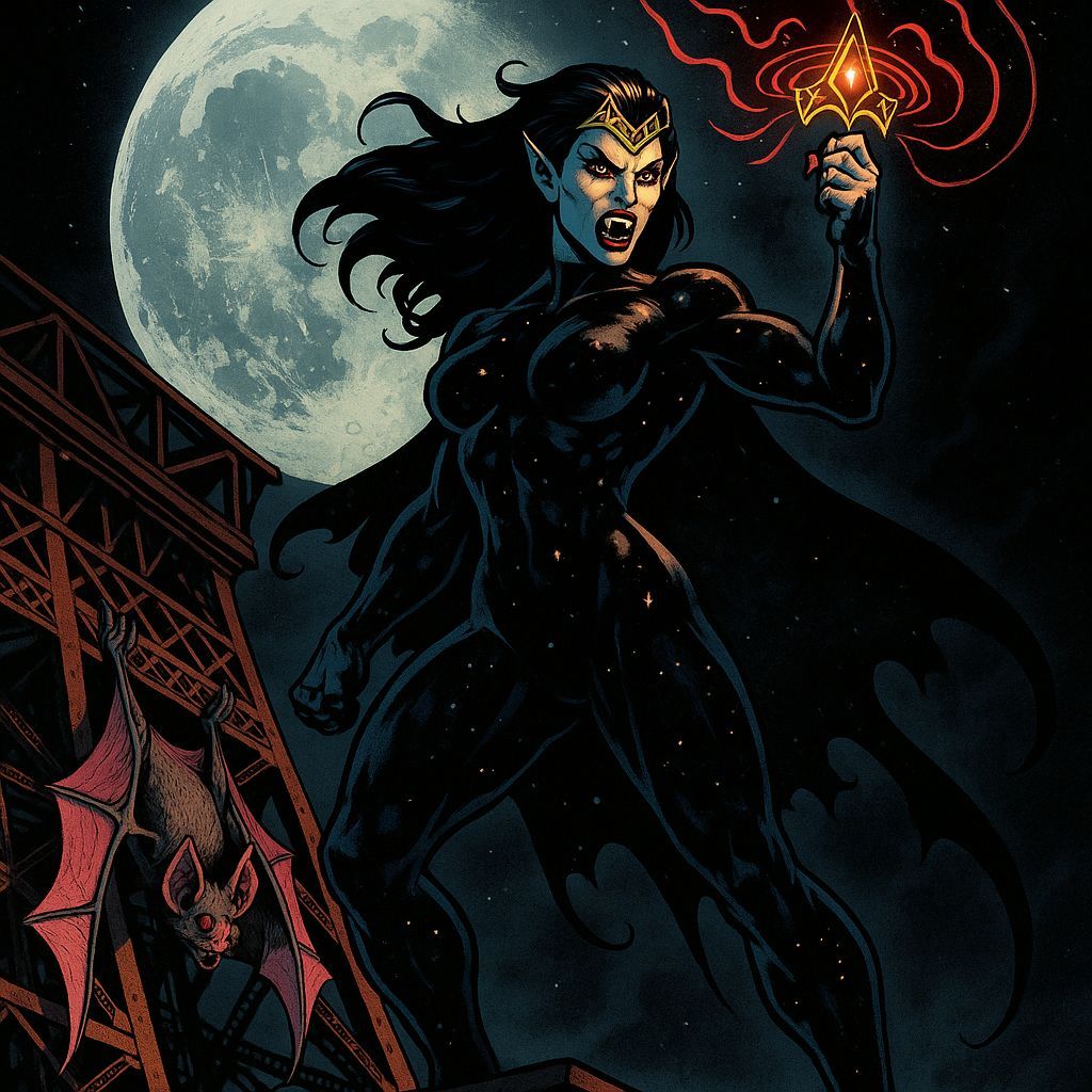Vampress Dominates Eiffel Tower in Comic Art Style