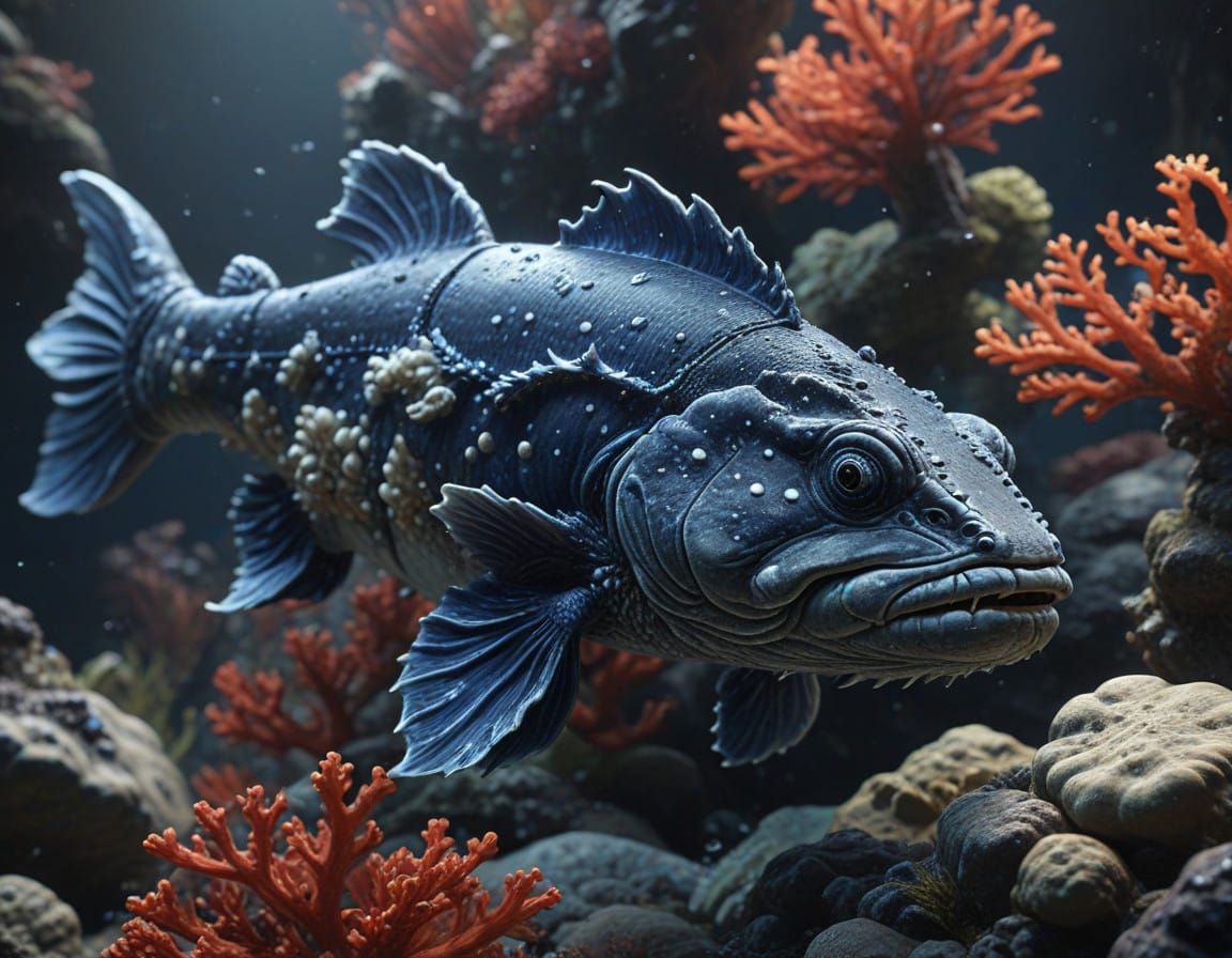 Fantastical Underwater World of Coelacanth and Salamander