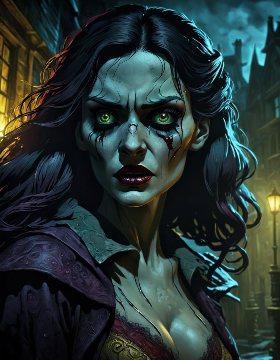 Dark Fantasy Horror Storyteller in Film Noir Style