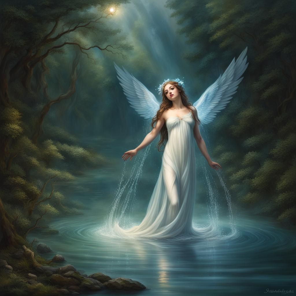 Nymph Emerges from Water with Celestial Aura