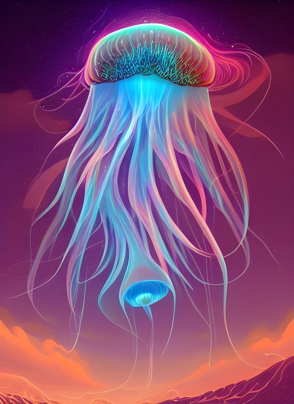 Cosmic Jellyfish Digital Artwork in Surreal Style