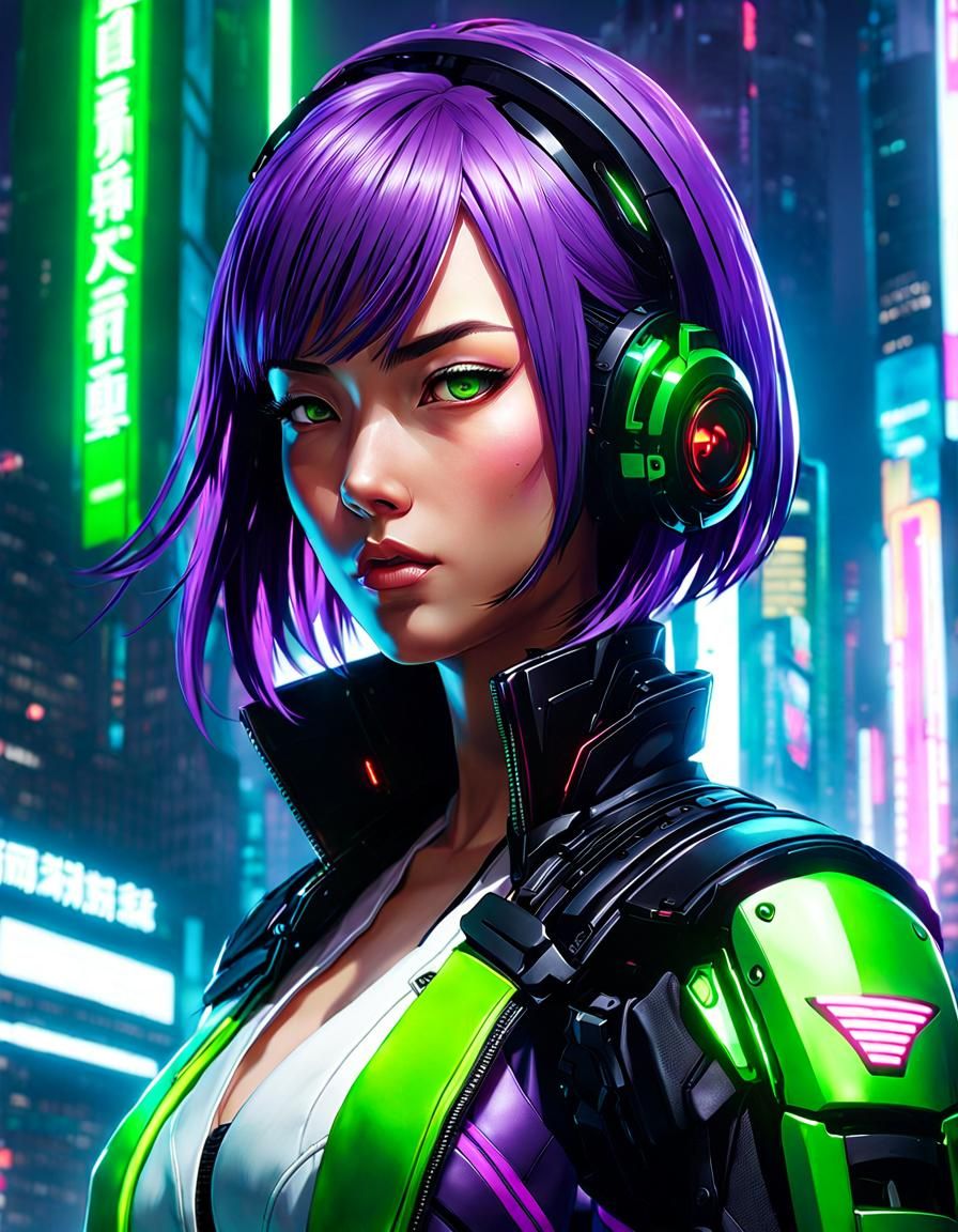 Cyberpunk Girl Portrait in Anime Key Visual Style
