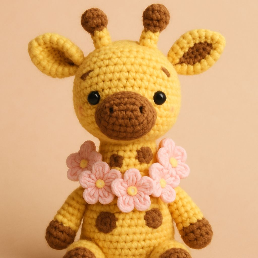 Crochet Giraffe Amigurumi with Flower Lei