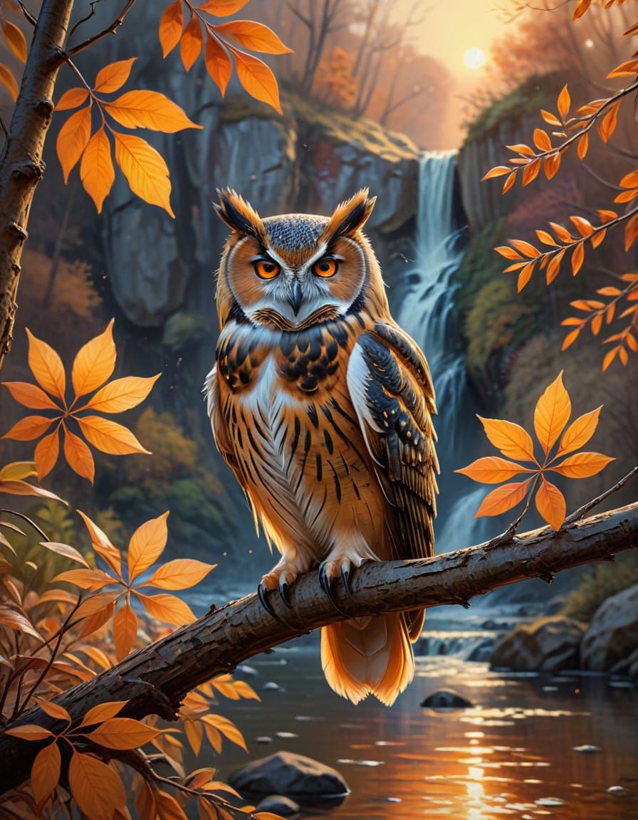 Autumn Owl in Warm Golden Light