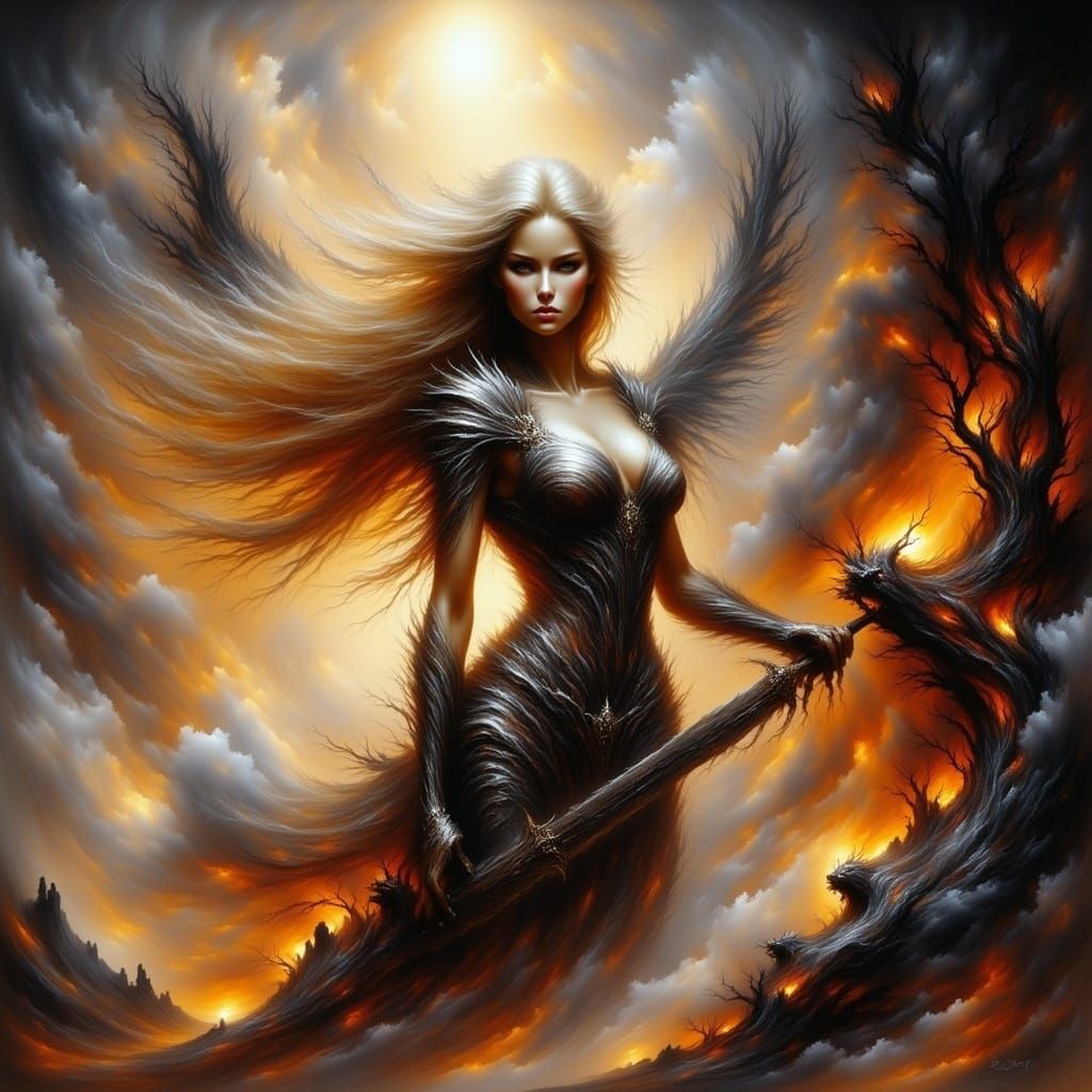 Warrior Angel in Apocalyptic Battlefield, Dark Surrealism