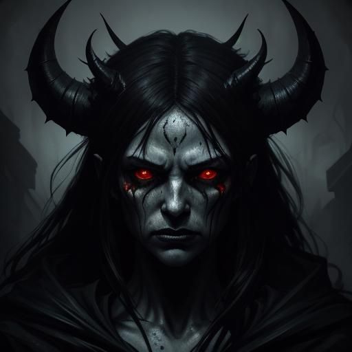 Woman Demon Portrait in Dark Fantasy Art