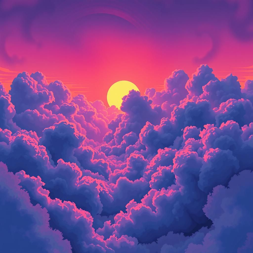 Swirling Clouds Illuminated by Sun: Digital Art