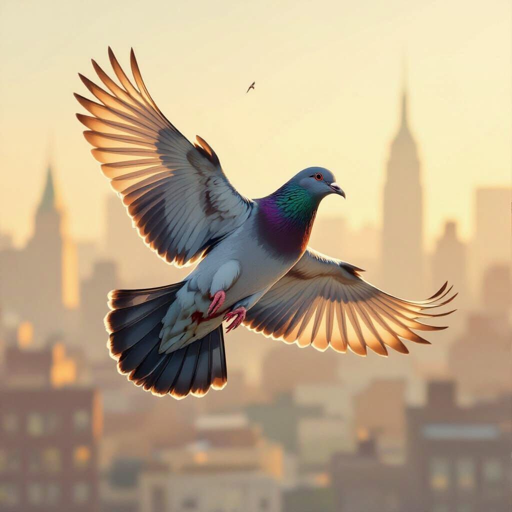 Pigeon in Flight, Naturalist Bird Illustration
