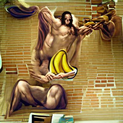Nude Male Figure Eating Banana Artwork