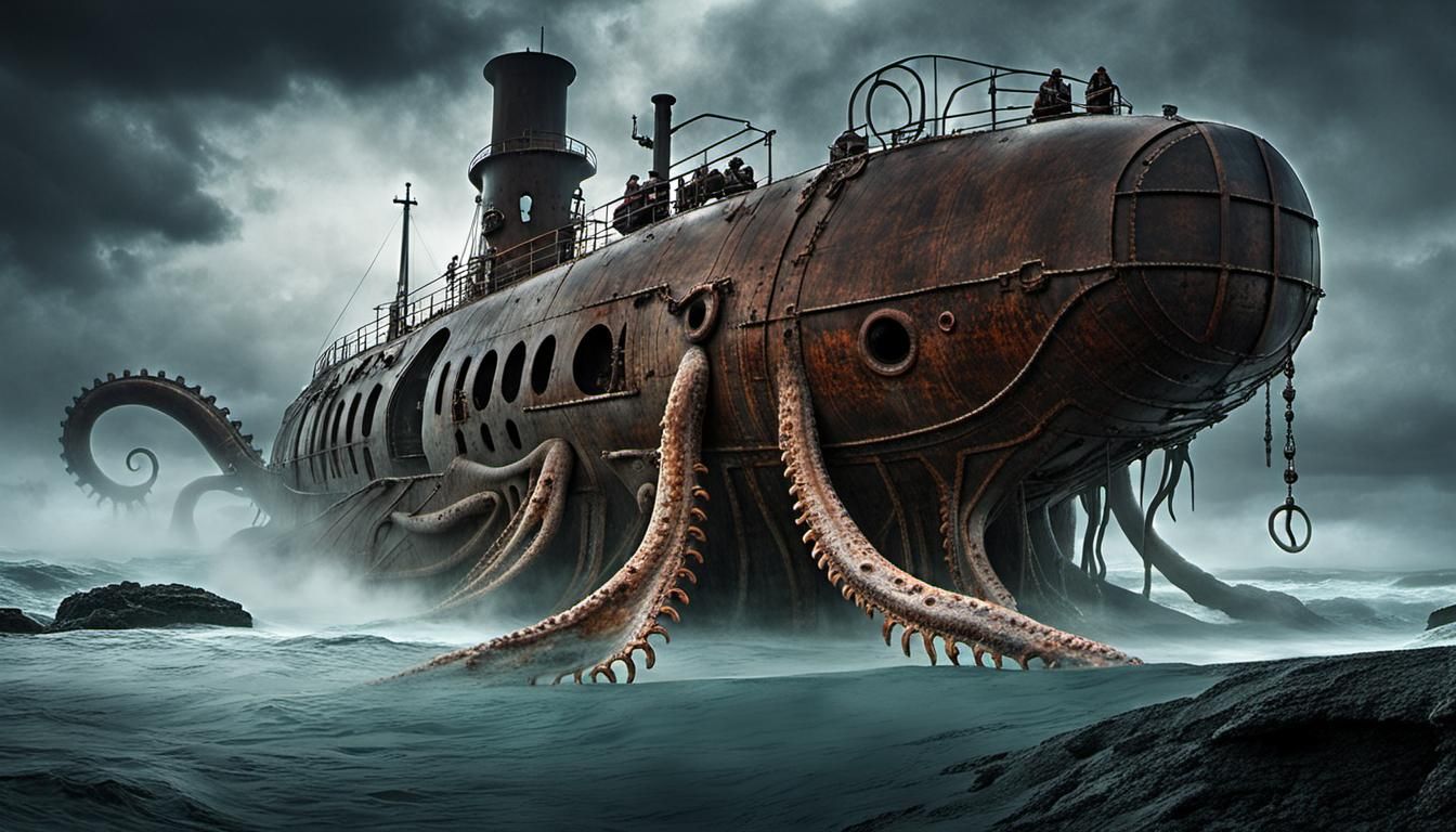 Wreck of Captain Nemo's Submarine with Giant Squid