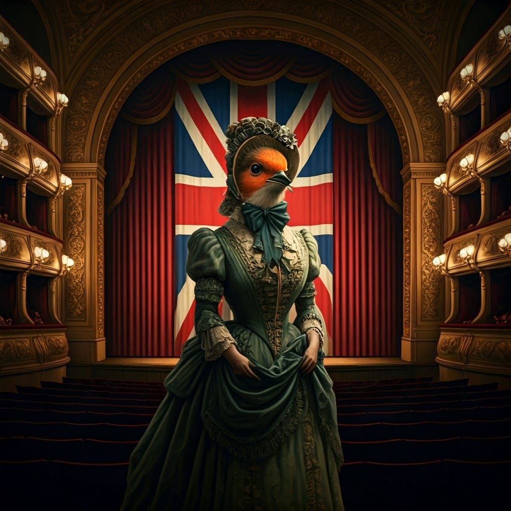 Victorian Robin on Stage: Fairytale Illustration