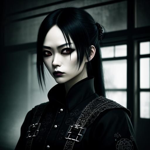 Hyperrealistic Japanese Goth Girl Portrait