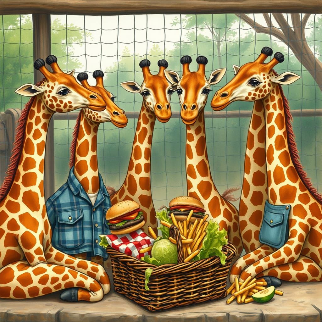 Giraffes Visit Zoo Enclosure with a Whimsical Twist