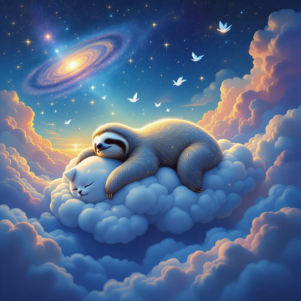 Celestial Sloth Drifting Through Liquid Light Sky