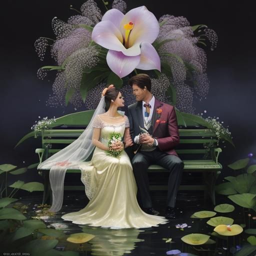 Floral Still Life on Park Bench in Splash Art Style