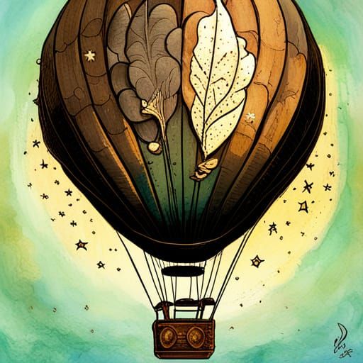 Hot Air Balloon Reflecting Stars in Hypermaximalist Style