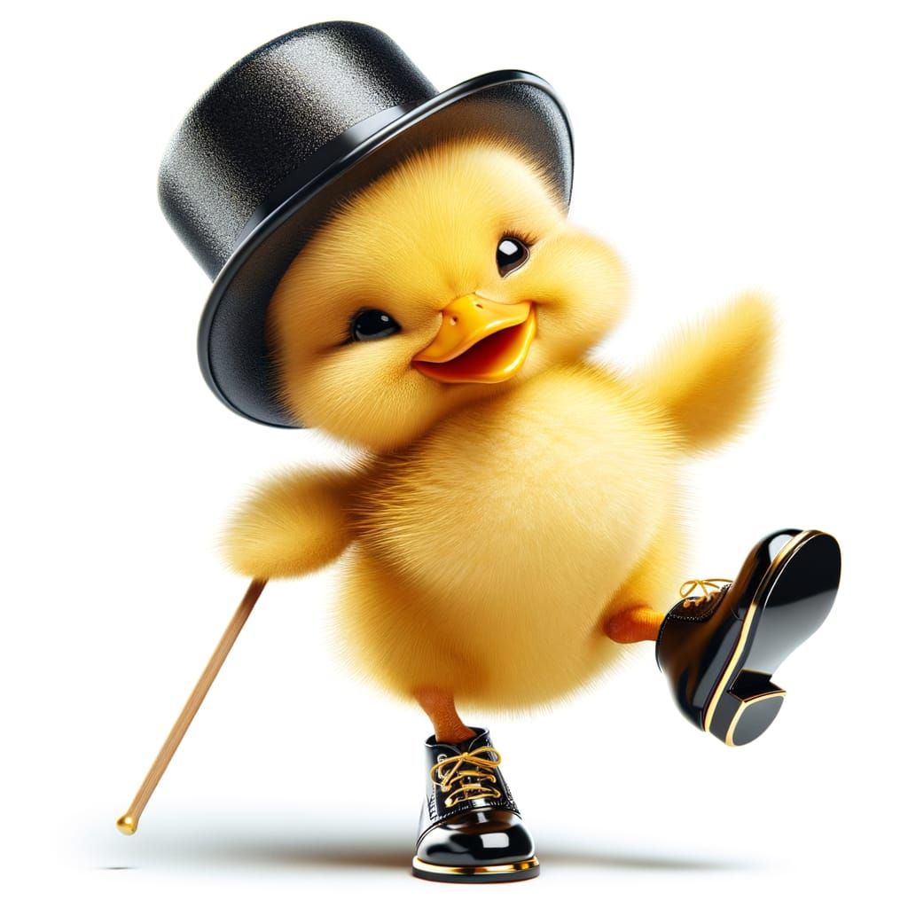 Dancing duckling in tap shoes with can and top hat