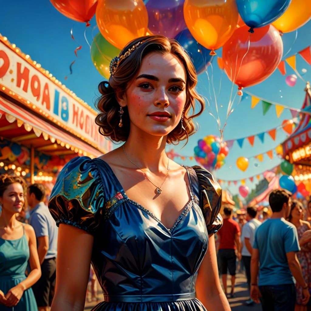 Woman Selling Balloons at Carnival: Hyperrealistic Art