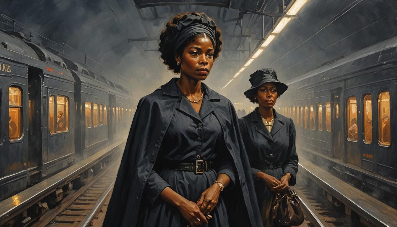 Black Woman on Midnight Train: Impasto Oil Painting