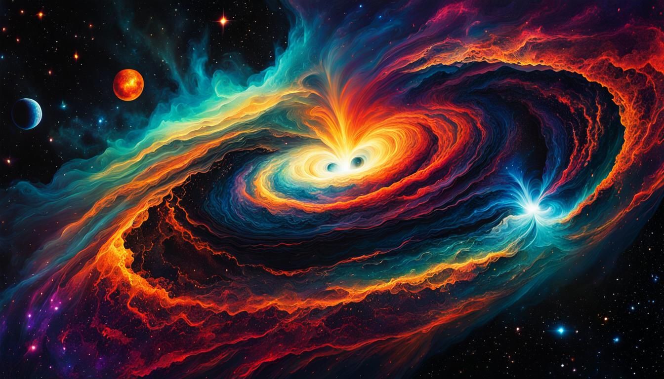 Vibrant Cosmic Nebula Disrupted by Supernova, Digital Illust...