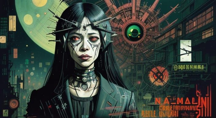 Epic Analog Horror Scene in Cyberpunk Wonderland