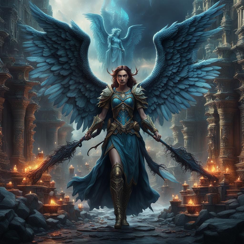 Angelic Demon Woman: Detailed Digital Portrait