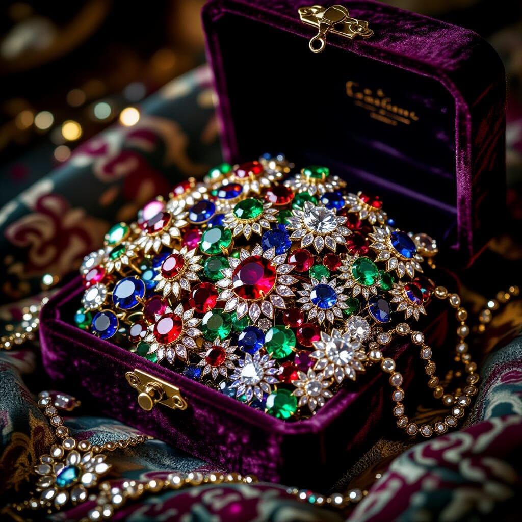 Dazzling Jeweled Ornaments Spill from Antique Box