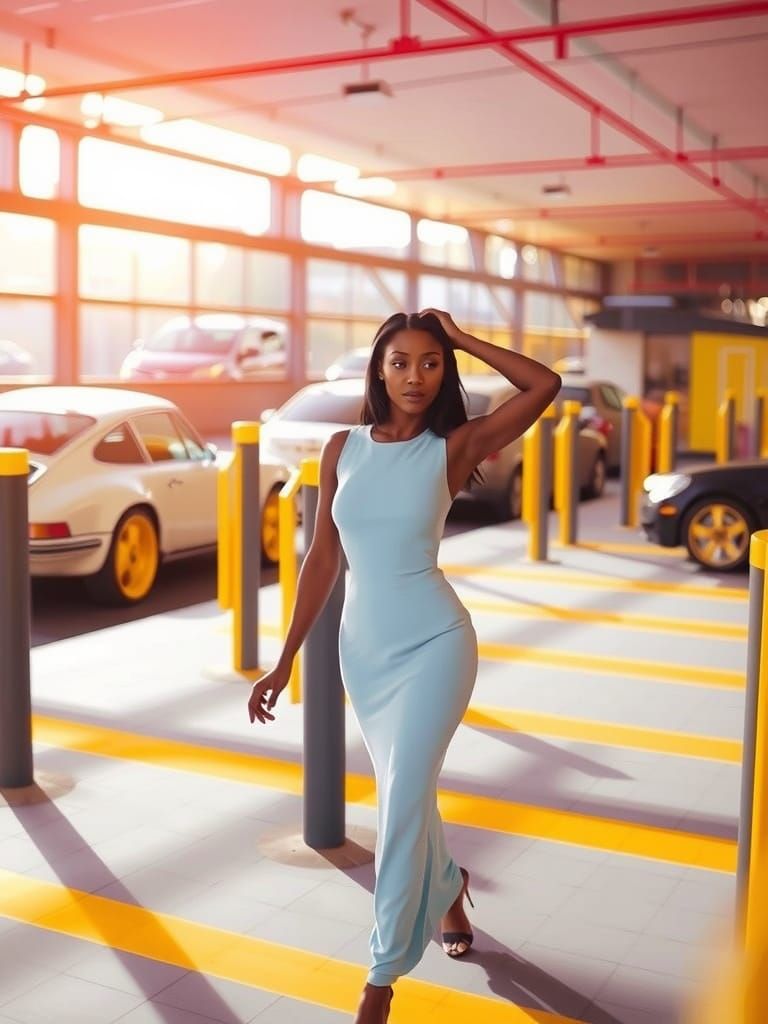 Confident Woman in Baby Blue, Elegant Underground Scene