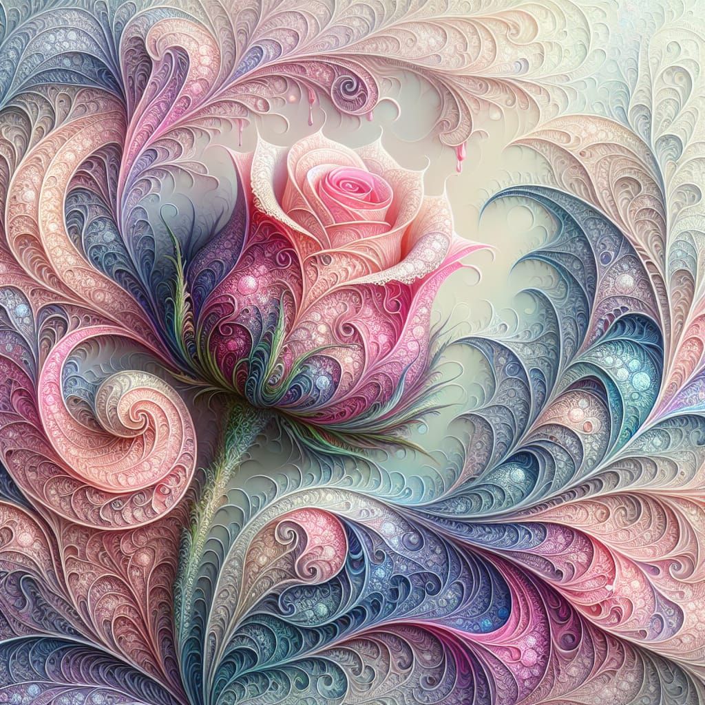 Filigree Fractal Rosebud in Pastel Colors