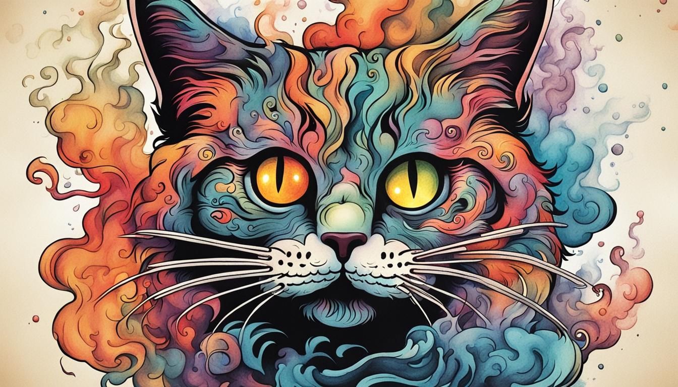 Smoke Cat Whimsical Cartoon Poster