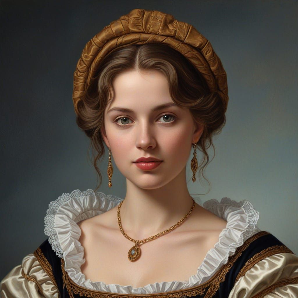 Classical Portrait of Swiss Woman in Traditional Garb