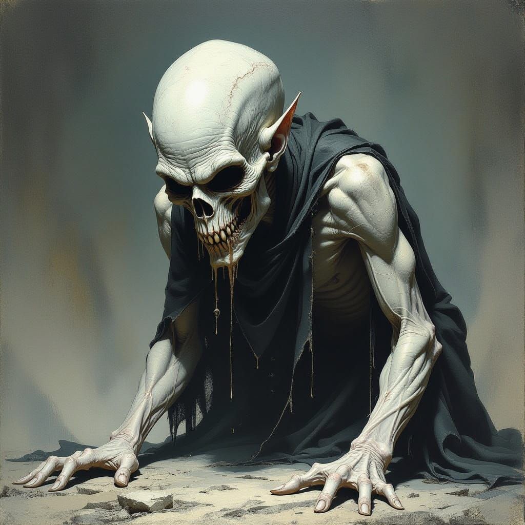 Grotesque Eldritch Alien Creature in Dramatic Chiaroscuro