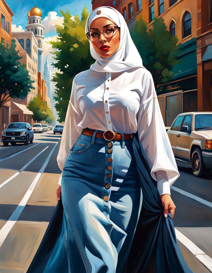 Glamorous City Dweller in Elegant Hijab