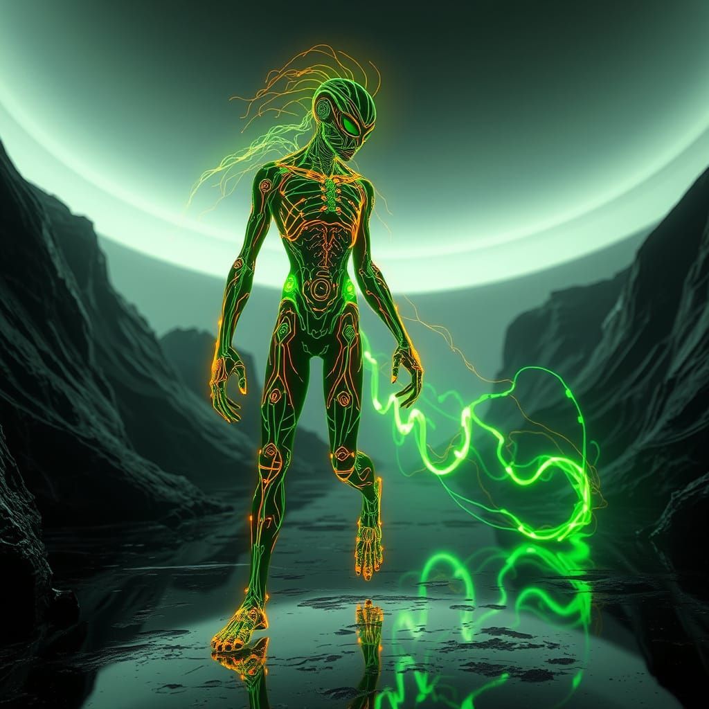 Energy Being in Dreamlike Landscape, Digital Art