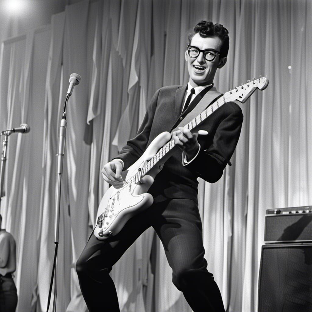Buddy Holly on Stage: Photograph in Erwitt Style
