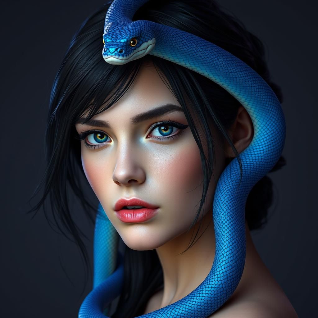 Woman with Snake: Detailed Fantasy Art