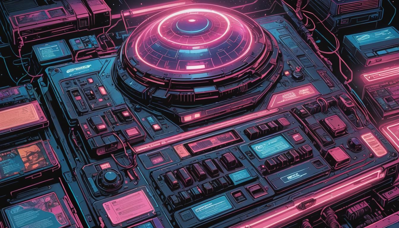 Cyberpunk Comic Book Art with Retro VHS Tape