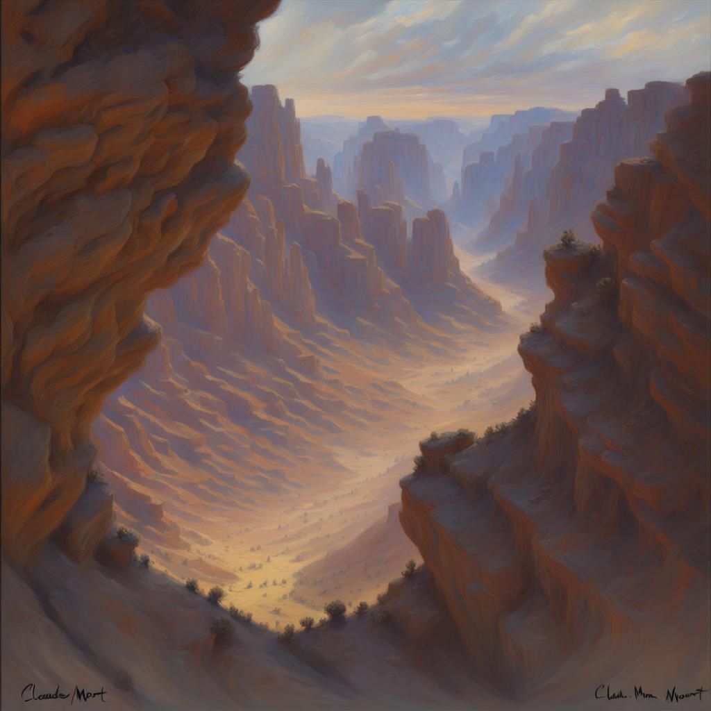 Desert Canyon in Impressionist Oil Painting Style