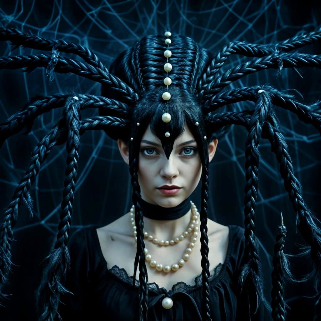 Goth Girl Spider Portrait with Cobwebs
