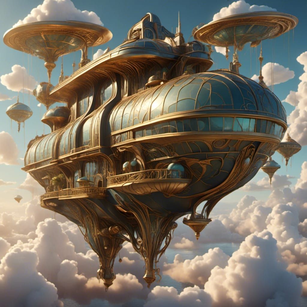Futuristic Art Nouveau Airship on a Journey